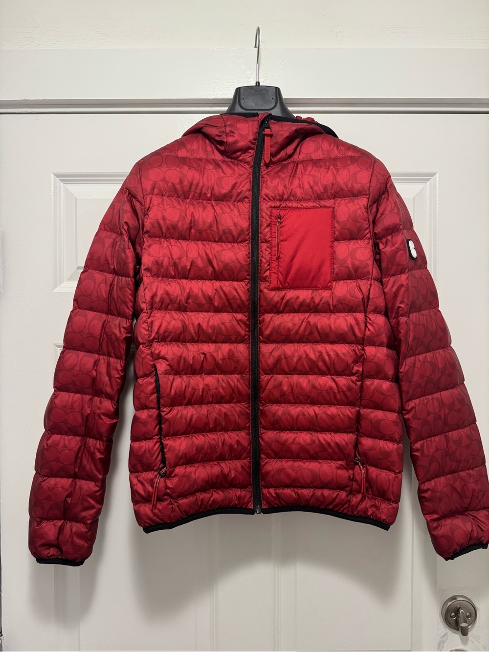 Coach Men's Crimson Quilted Hooded Puffer Jacket